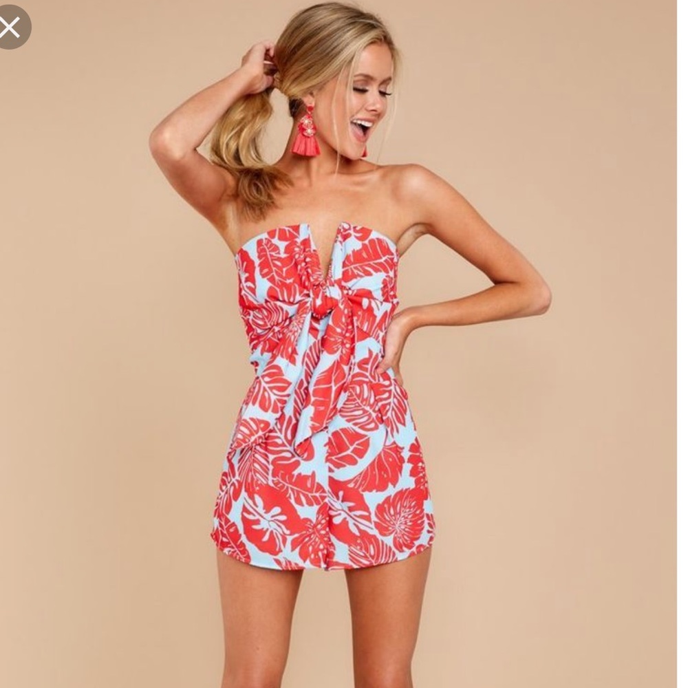 Red and Blue Tropical Romper